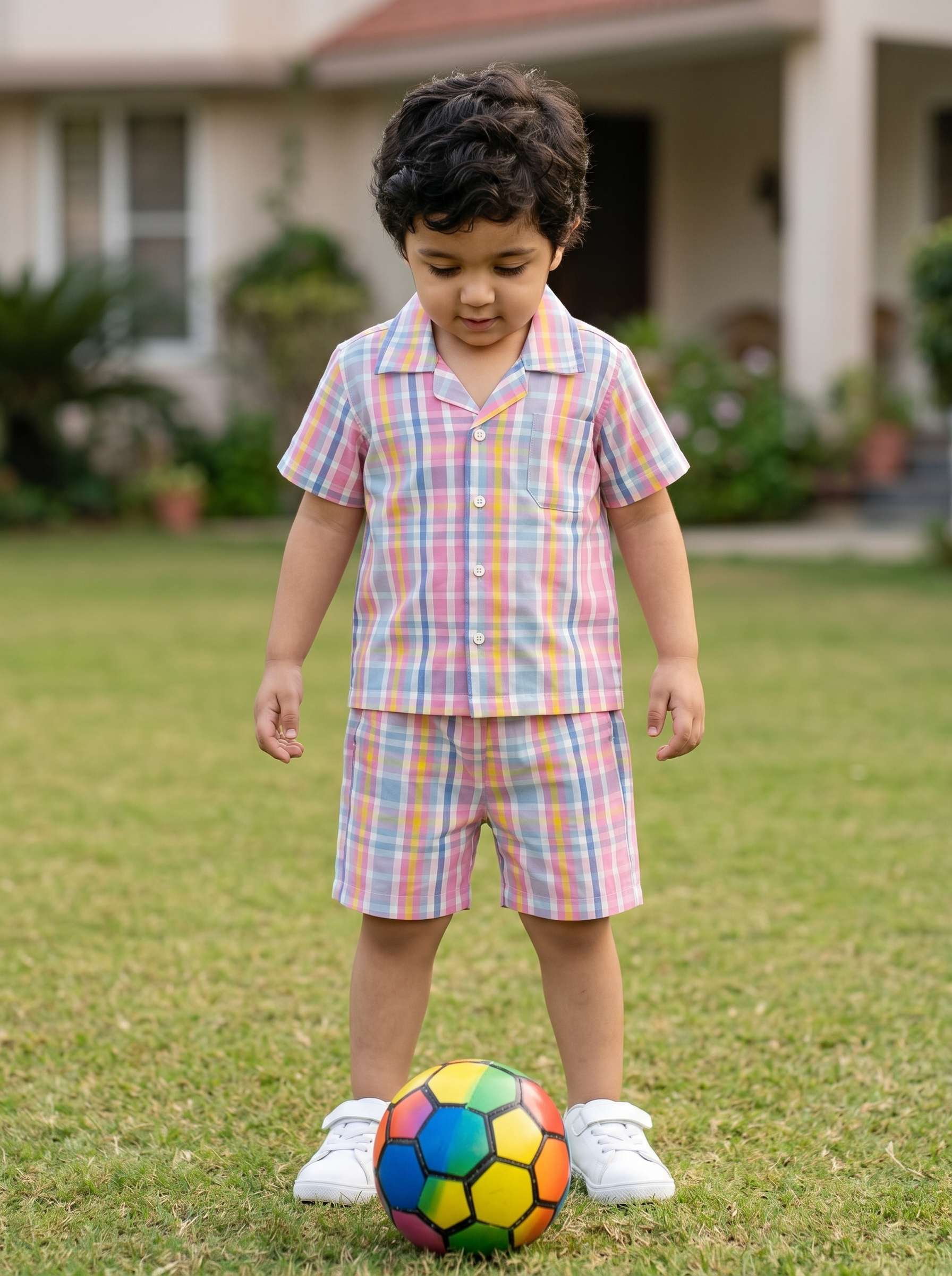 Koshberry Kids Pink Check Co-Ord Set Shirt & Shorts