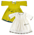 Koshberry Pure Cotton Bell Sleeve Frock Combo - Pack of 2 (Olive & Offwhite)