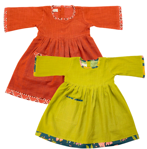 Koshberry Bell Sleeve Frock Combo - Pack 2 (Rust & Olive)