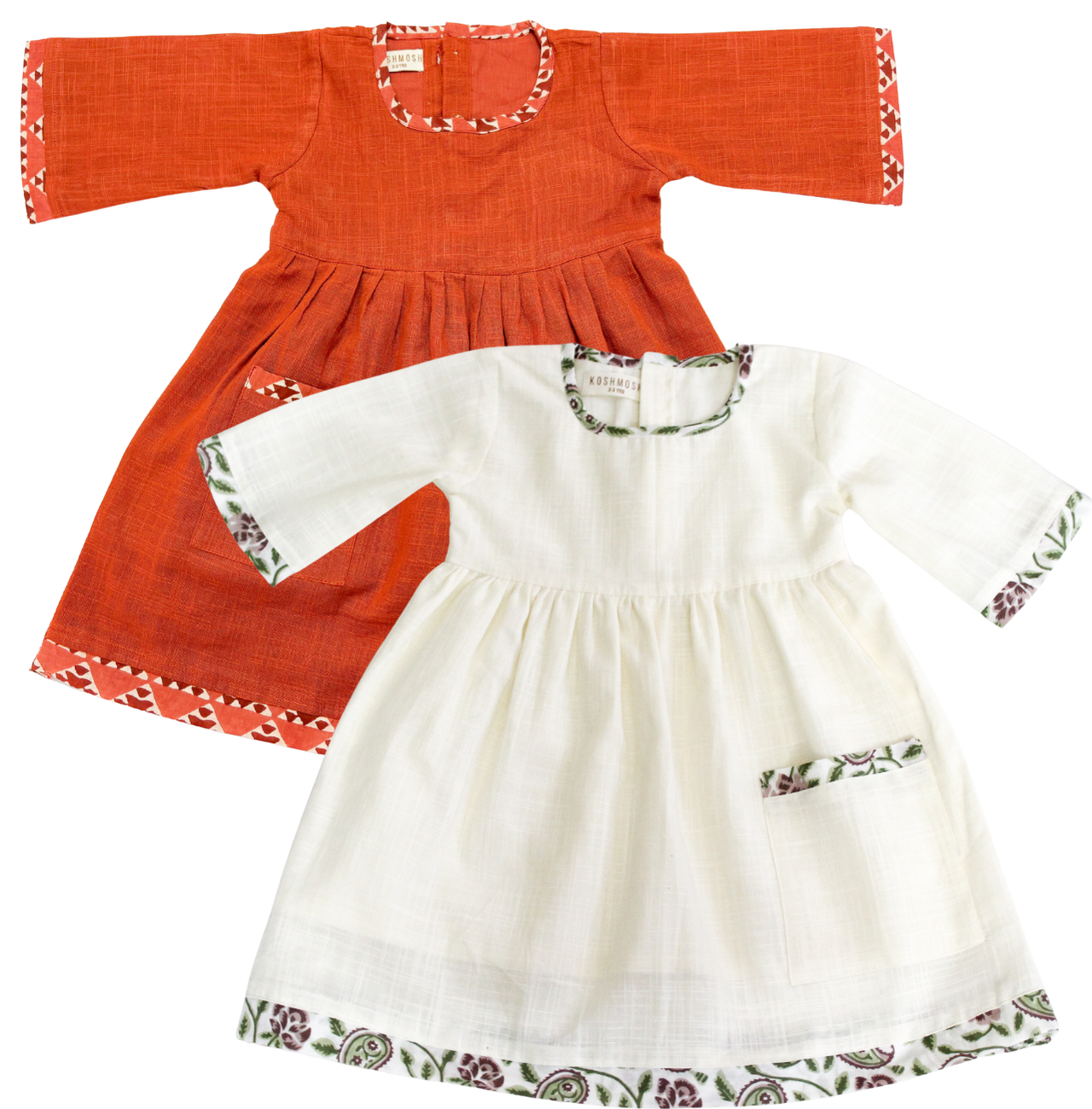 Koshberry Pure Cotton Bell Sleeve Frock Combo - Pack of 2 (Rust & Offwhite)