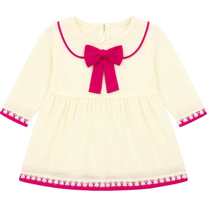 KOSHBERRY Stylish Baby Girl Dress | 100% Cotton Frock for Girls with Cute Bow & Laces | Birthday Gift | Soft Fabric & Breathable | Baby Dress with Astar/Lining