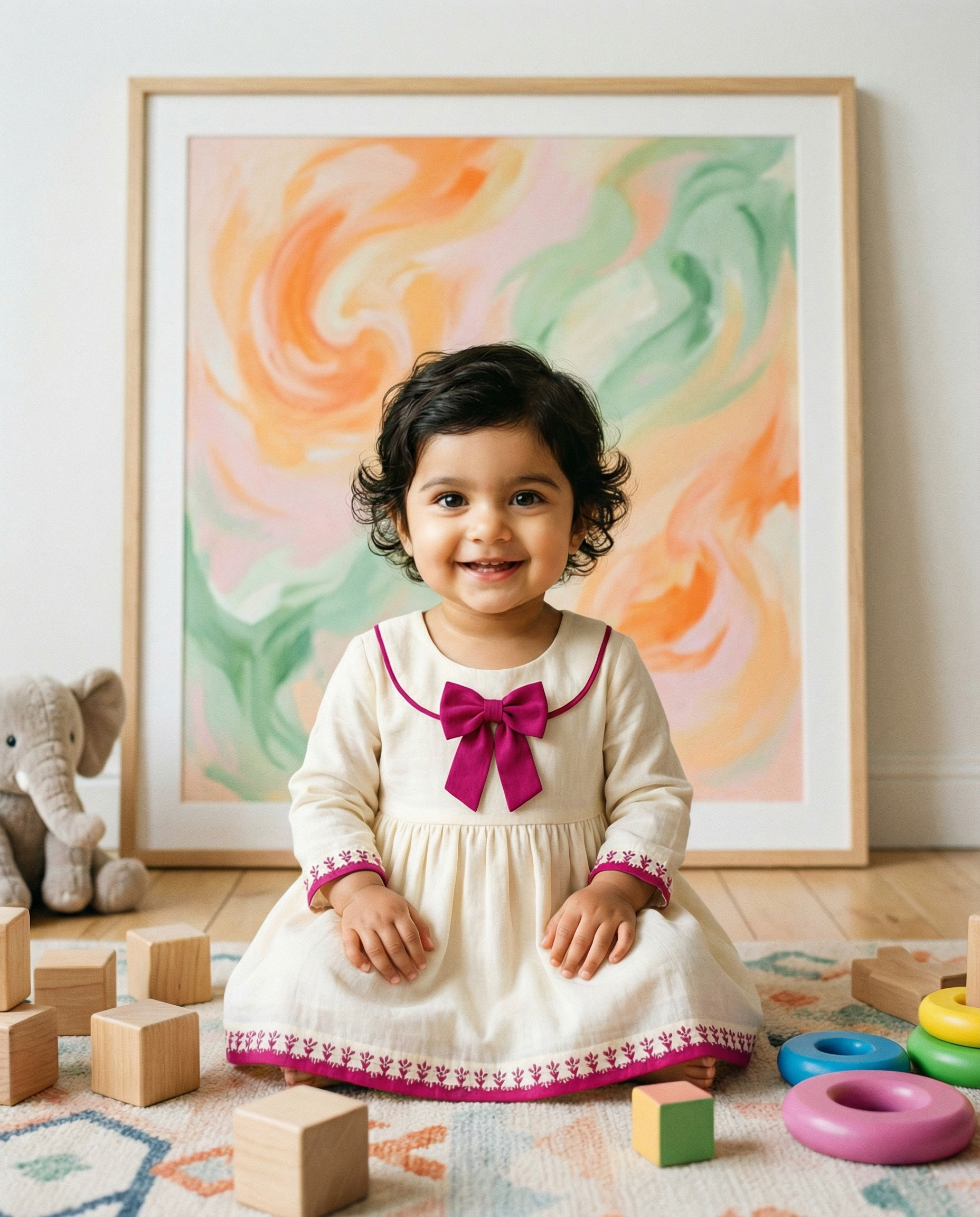 KOSHBERRY Stylish Baby Girl Dress | 100% Cotton Frock for Girls with Cute Bow & Laces | Birthday Gift | Soft Fabric & Breathable | Baby Dress with Astar/Lining