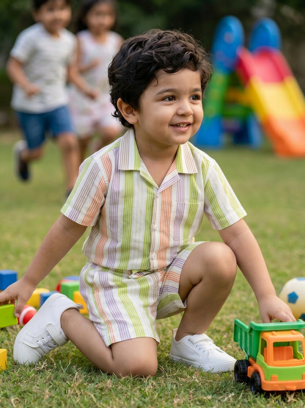 Koshberry Kids Striped Co-Ord Set Shirt & Shorts