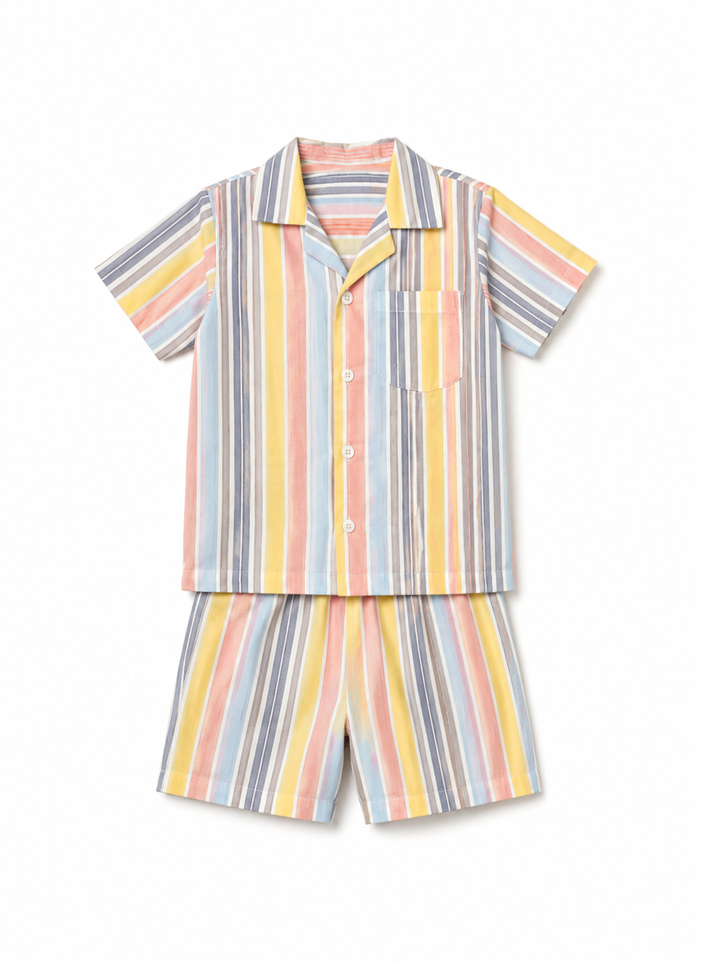 Koshberry Kids Yellow Stripe Co-Ord Set Shirt & Shorts