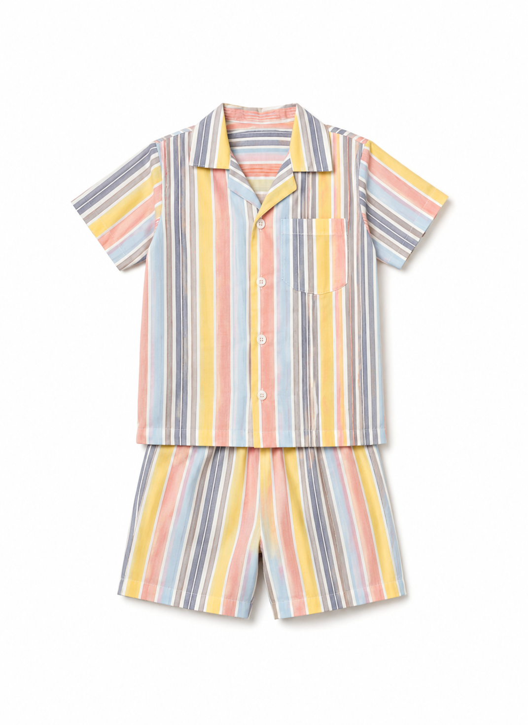 Koshberry Kids Yellow Stripe Co-Ord Set Shirt & Shorts