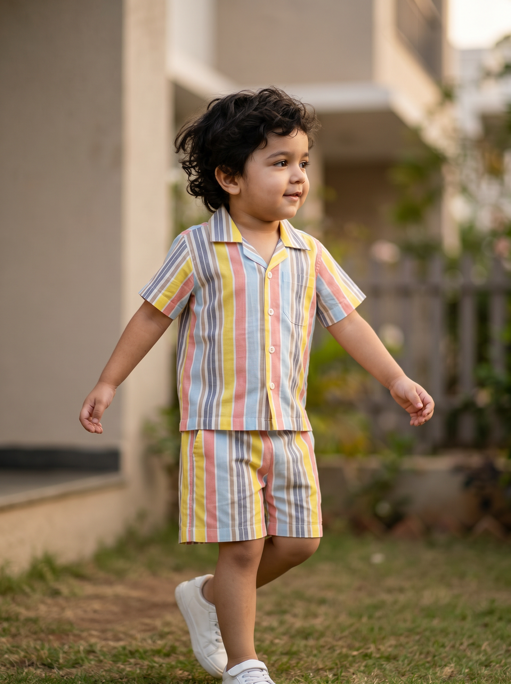 Koshberry Kids Yellow Stripe Co-Ord Set Shirt & Shorts