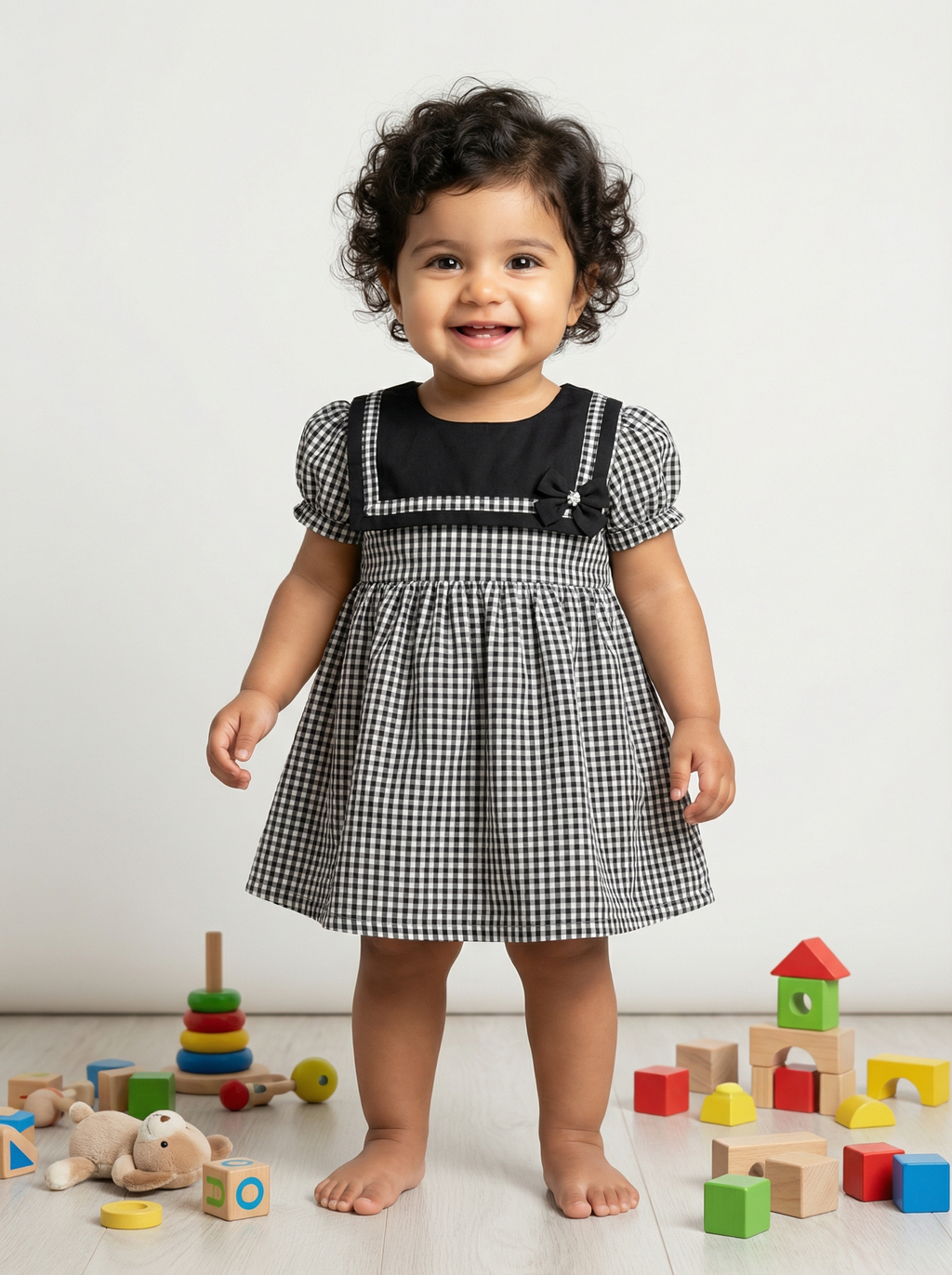 Koshberry Gingham Bow Frock - Black White