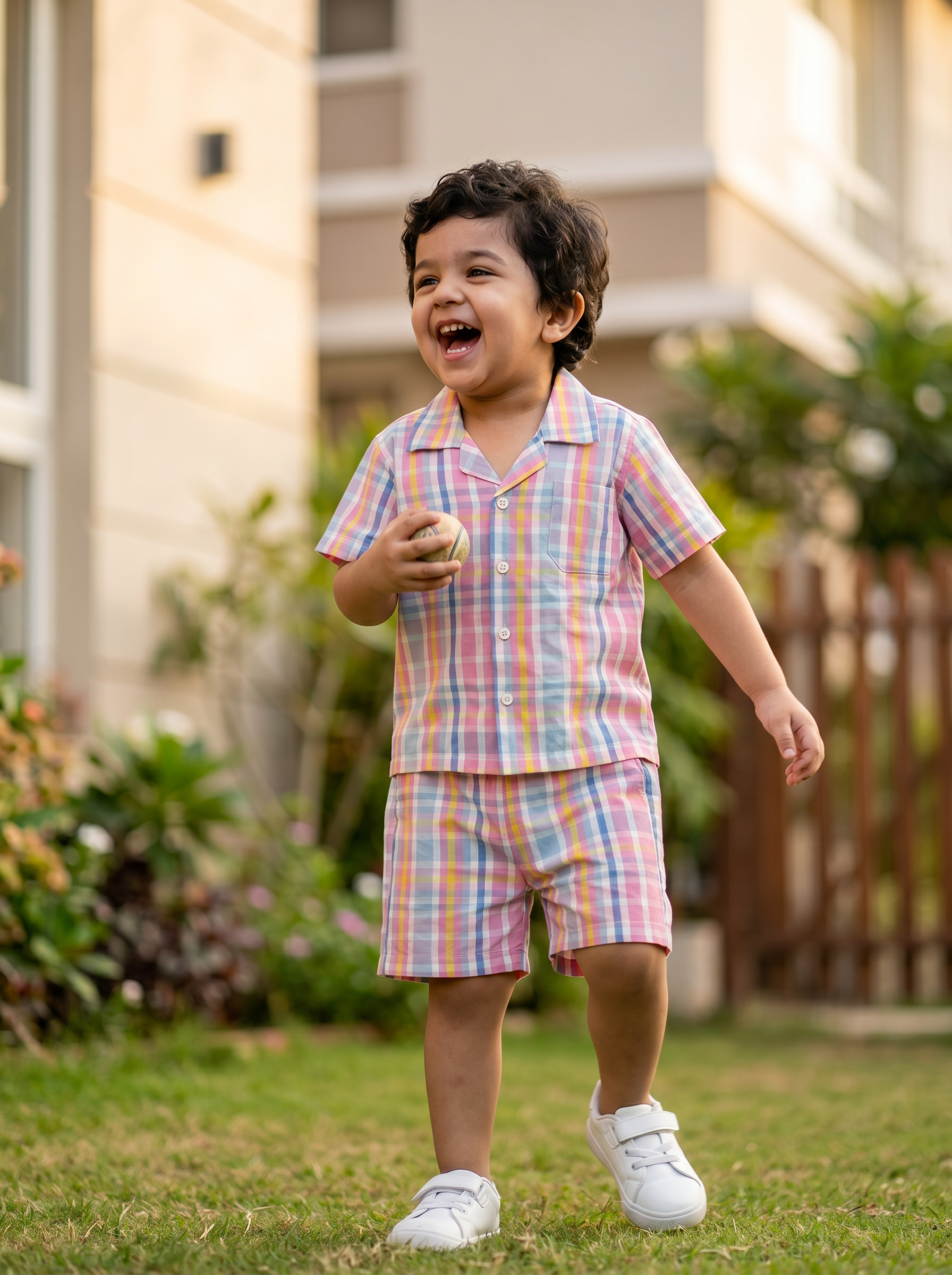 Koshberry Kids Pink Check Co-Ord Set Shirt & Shorts