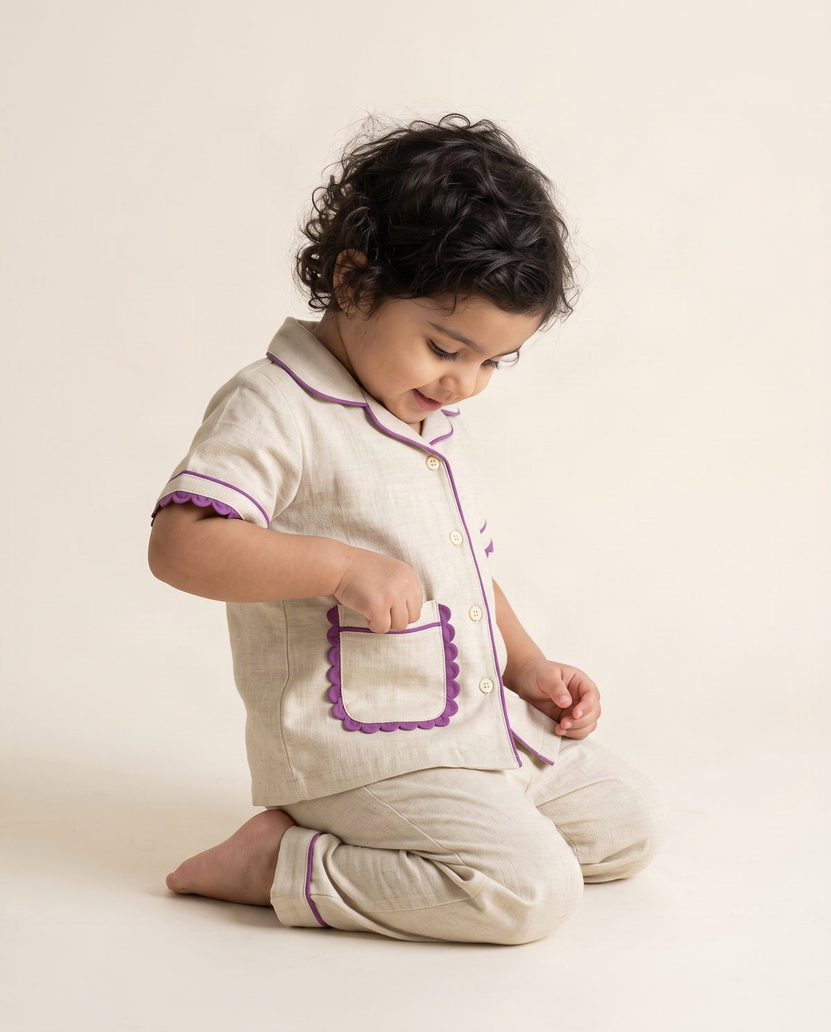 Koshberry Girls Kimono Night Suit - Cream