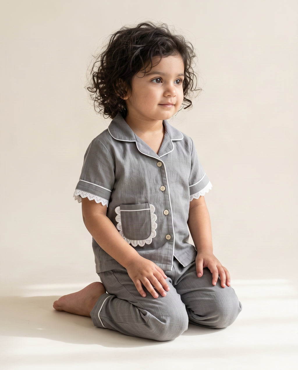 Koshberry Girls Kimono Night Suit - Dark Grey