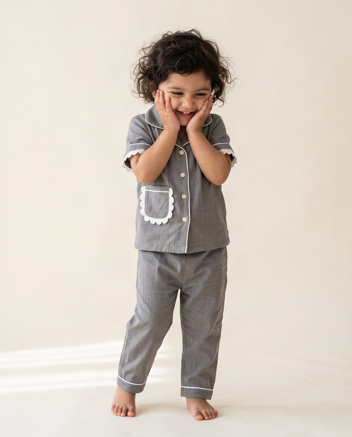 Koshberry Girls Kimono Night Suit - Dark Grey