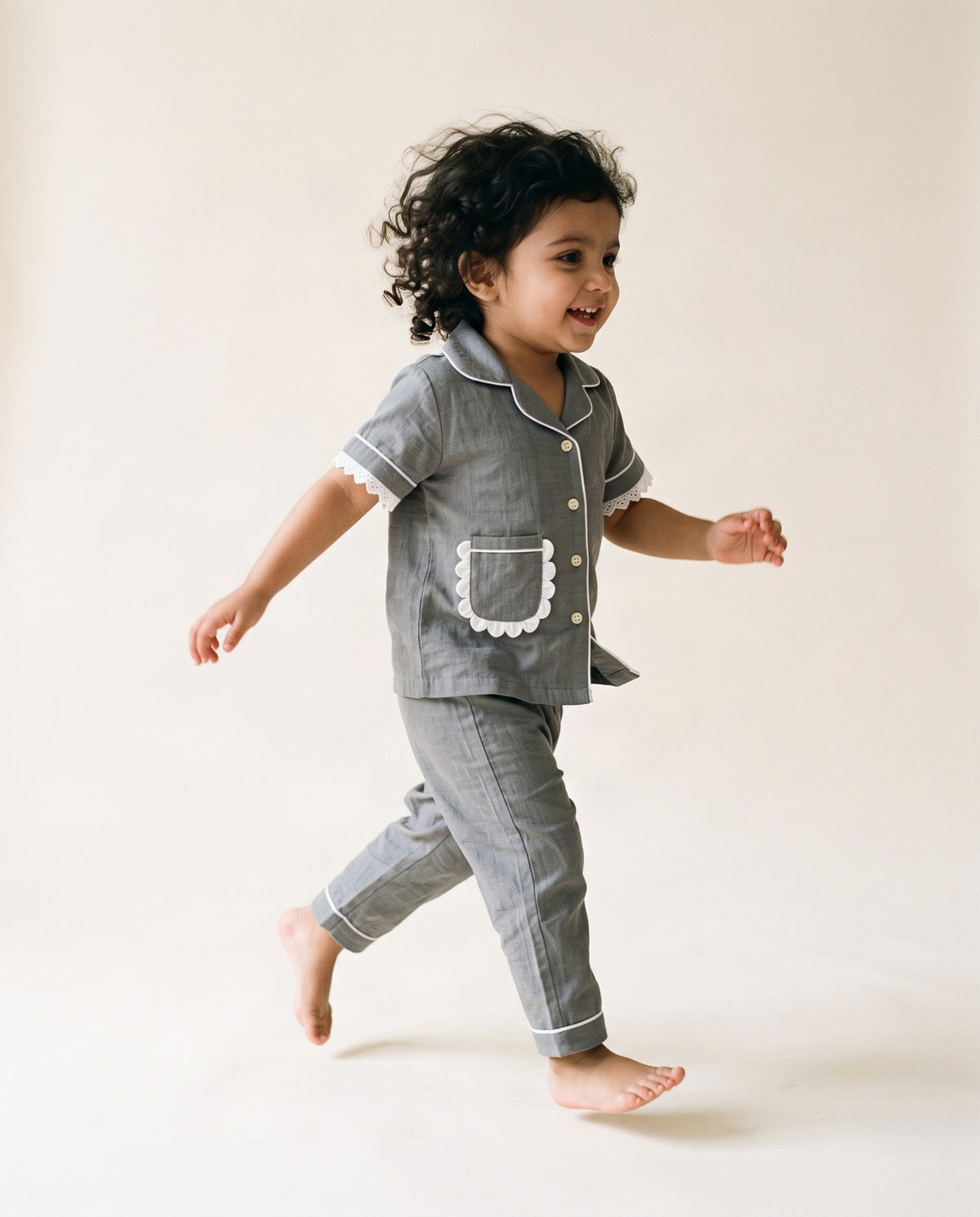 Koshberry Girls Kimono Night Suit - Dark Grey