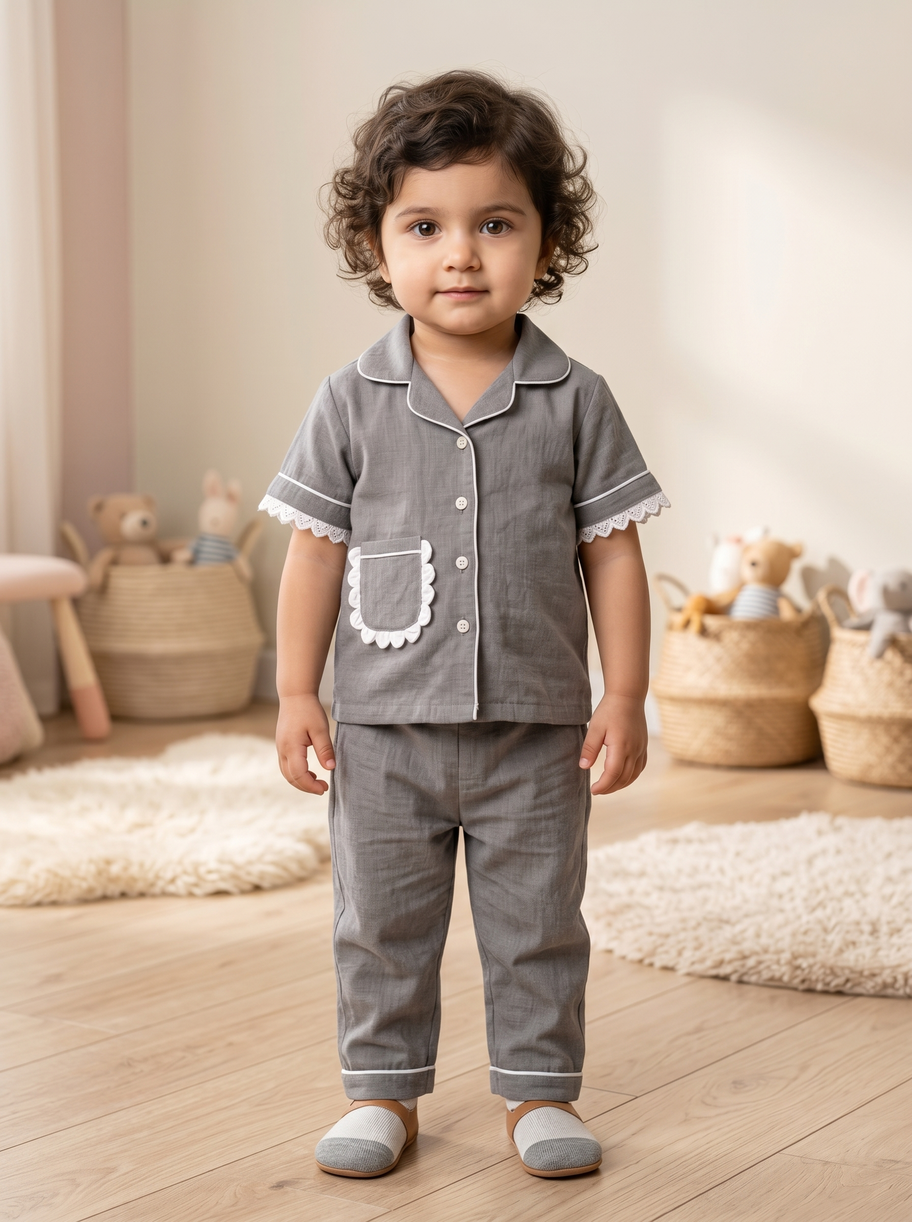 KOSHBERRY Girls Night Suit Dark Grey