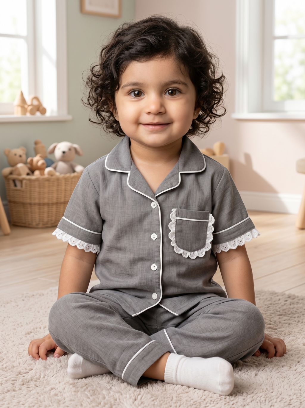 KOSHBERRY Girls Night Suit Dark Grey