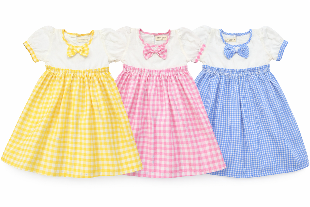 Koshberry Gingham Bow Frock Combo - Pack 3