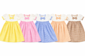 Koshberry Gingham Bow Frock Combo - Pack of 5 (Yellow, Pink, Blue, Orange & Brown)