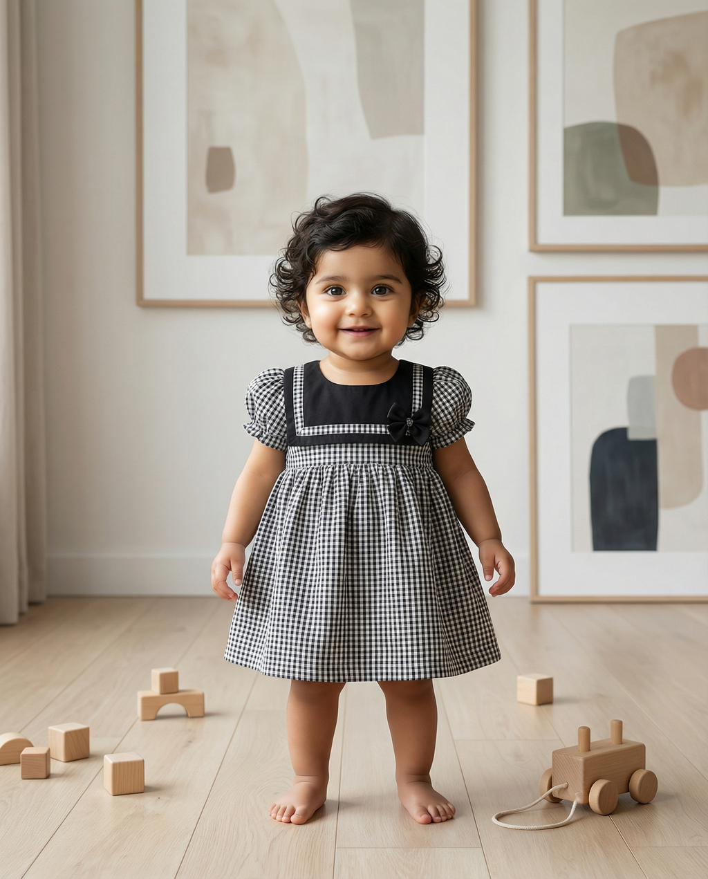 Koshberry Gingham Bow Frock - Black White