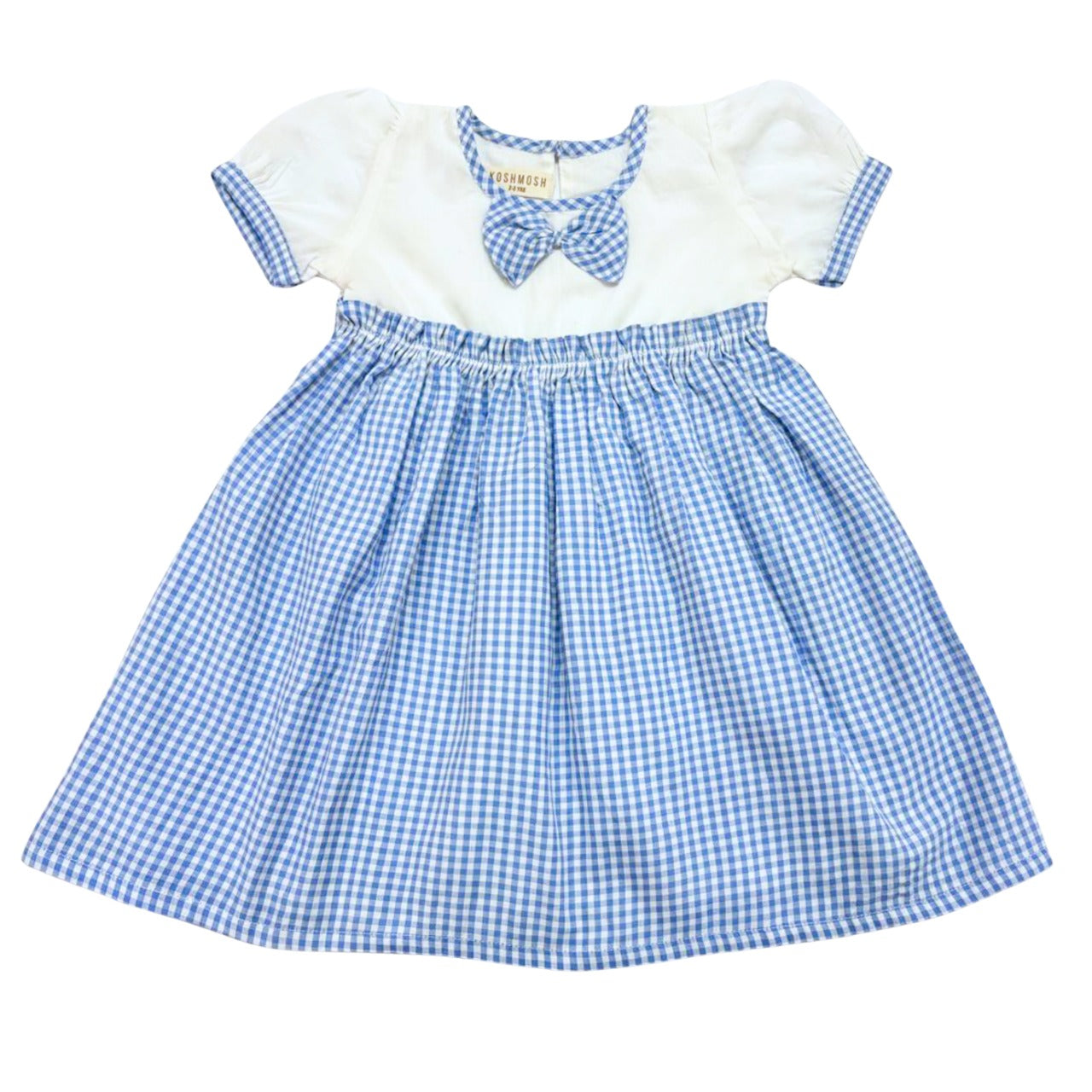 KOSHBERRY Cotton Baby Girl Dress with Cute Flower Bow | Stylish Gingham Baby Frock | Soft Mulmul-Lined Girl Outfit