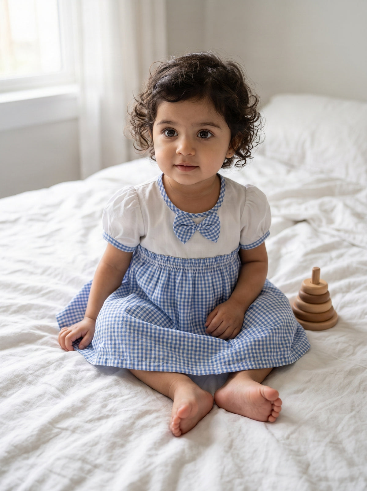 Koshberry Gingham Bow Frock - Blue