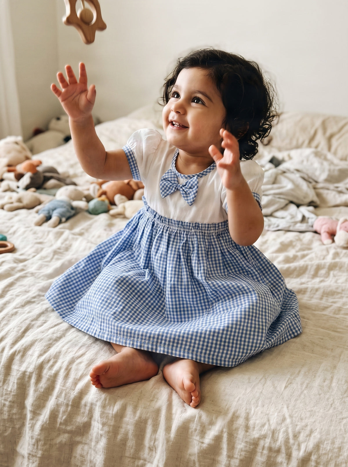 Koshberry Gingham Bow Frock - Blue