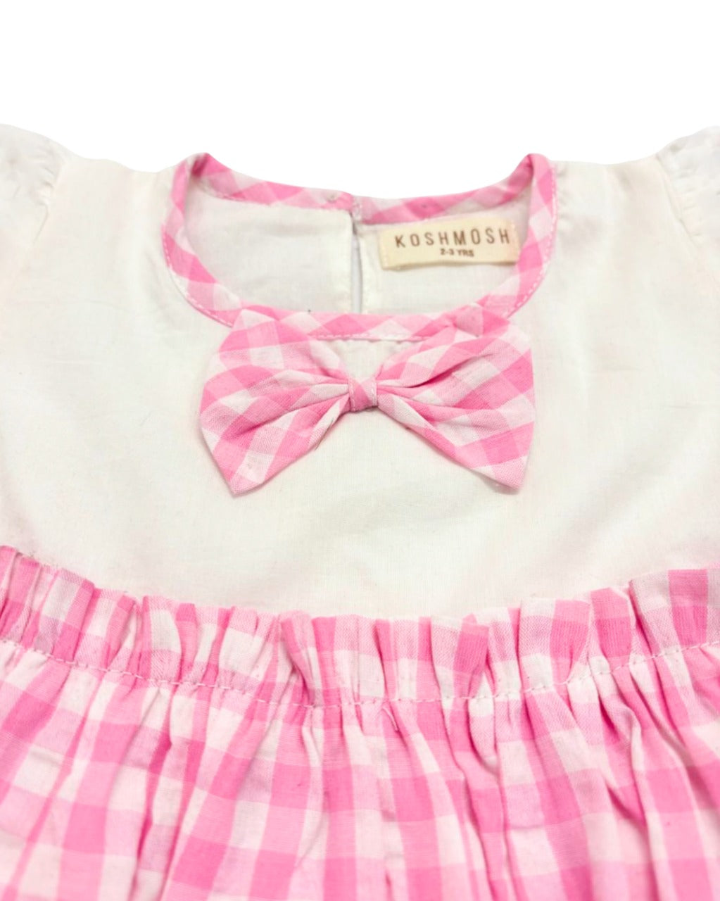 KOSHBERRY Cotton Baby Girl Dress with Cute Flower Bow | Stylish Gingham Baby Frock | Soft Mulmul-Lined Girl Outfit