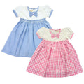 Koshberry Gingham Bow Frock Combo - Pack of 2 (Pink & Blue)