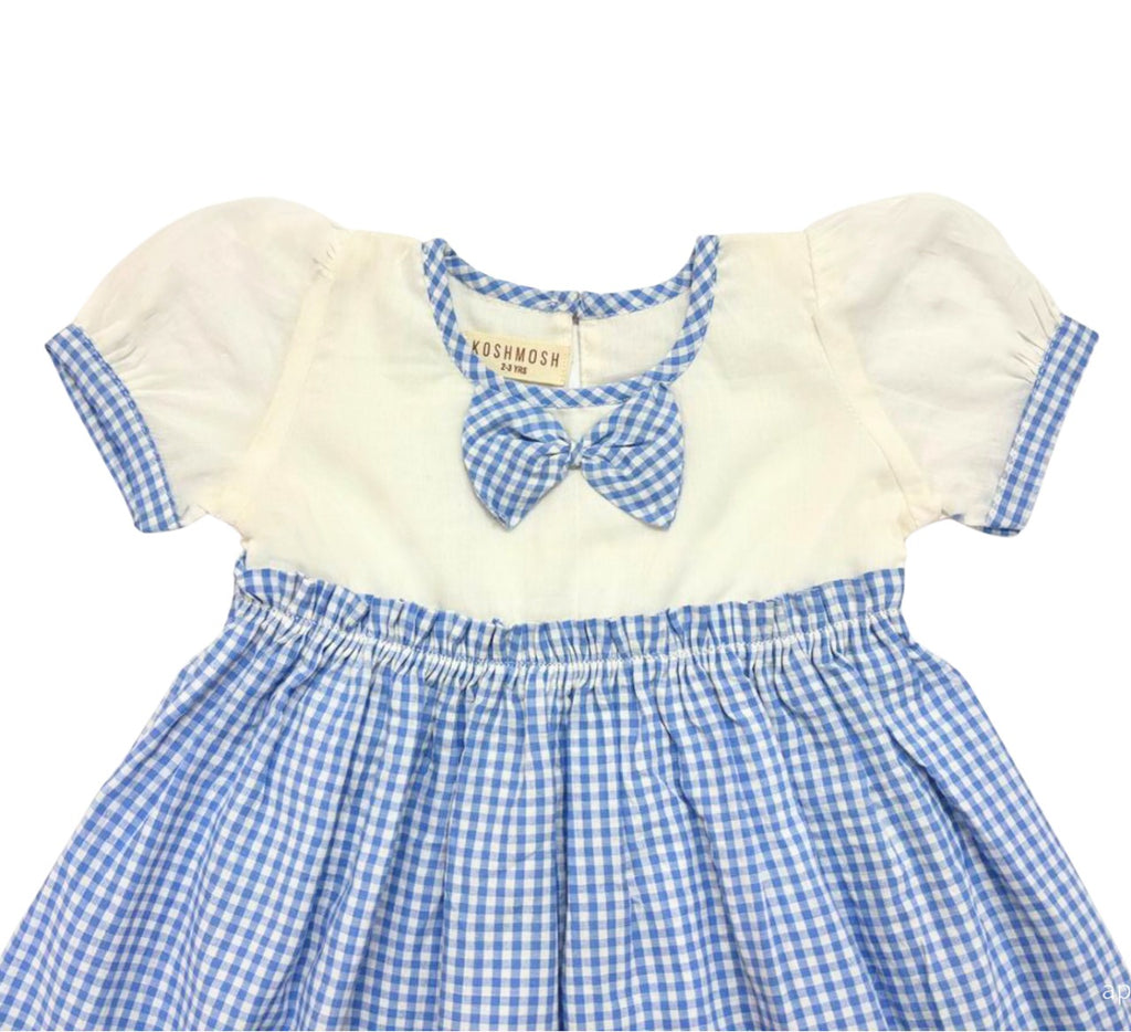 KOSHBERRY Cotton Baby Girl Dress with Cute Flower Bow | Stylish Gingham Baby Frock | Soft Mulmul-Lined Girl Outfit