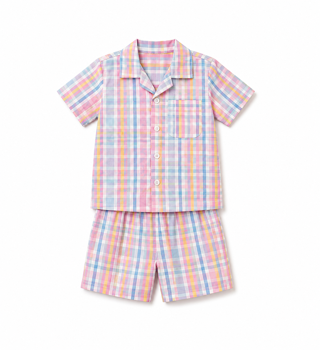 Koshberry Kids Pink Check Co-Ord Set Shirt & Shorts