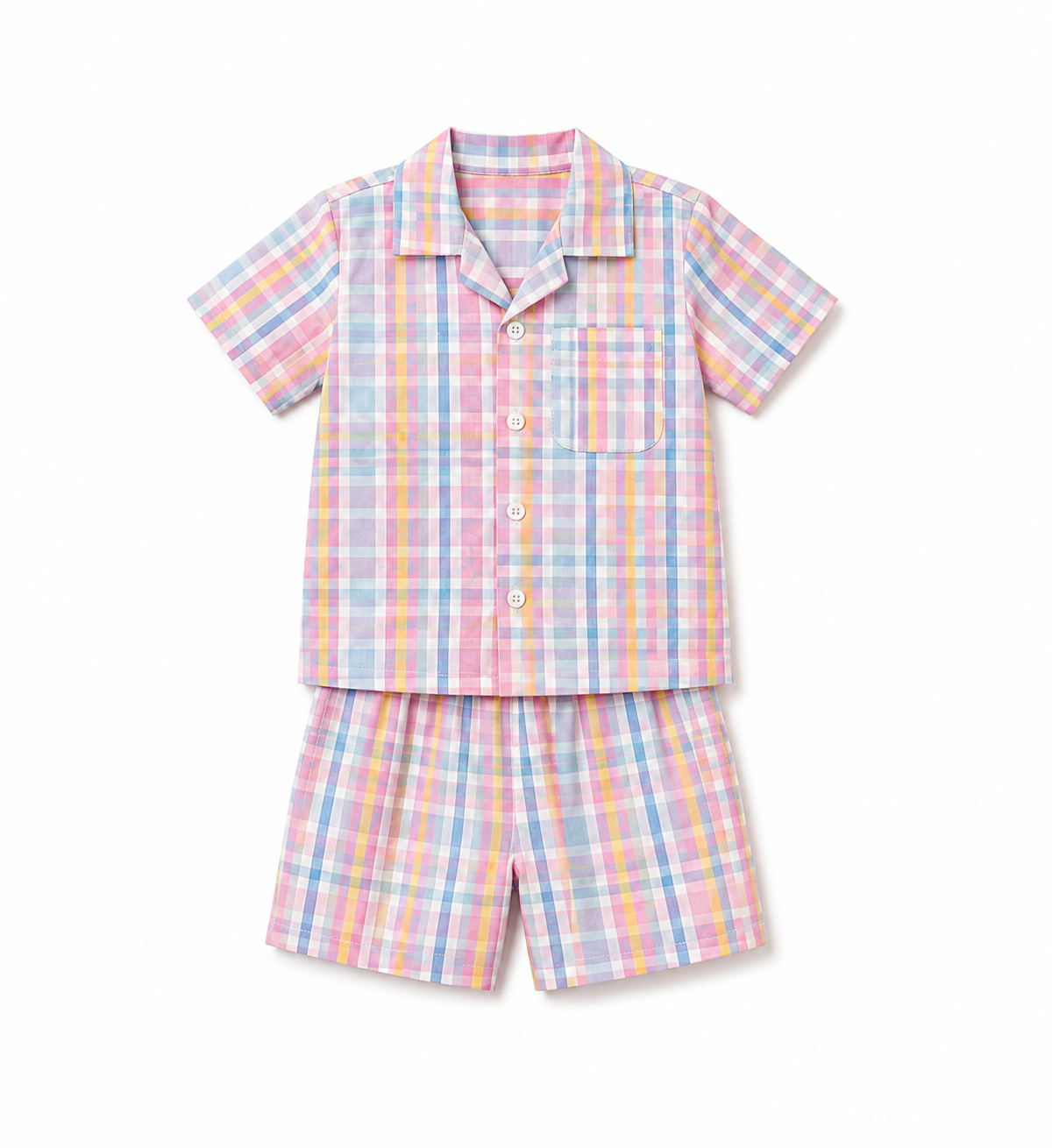 Koshberry Kids Pink Check Co-Ord Set Shirt & Shorts