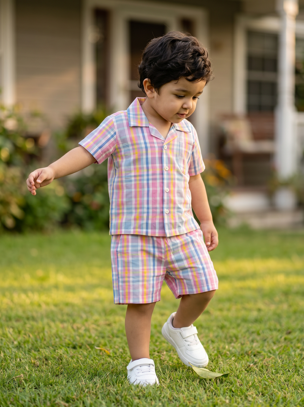 Koshberry Kids Pink Check Co-Ord Set Shirt & Shorts