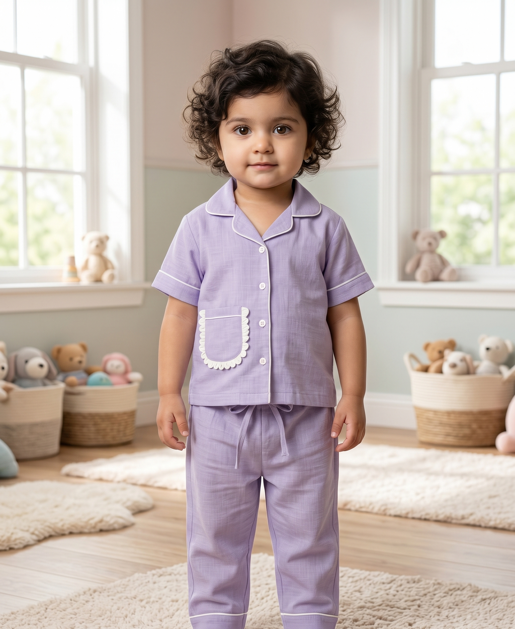 KOSHBERRY Pure Cotton Baby Night Suit for Girls | 3/4th Kimono Style Sleeves | Light Grey