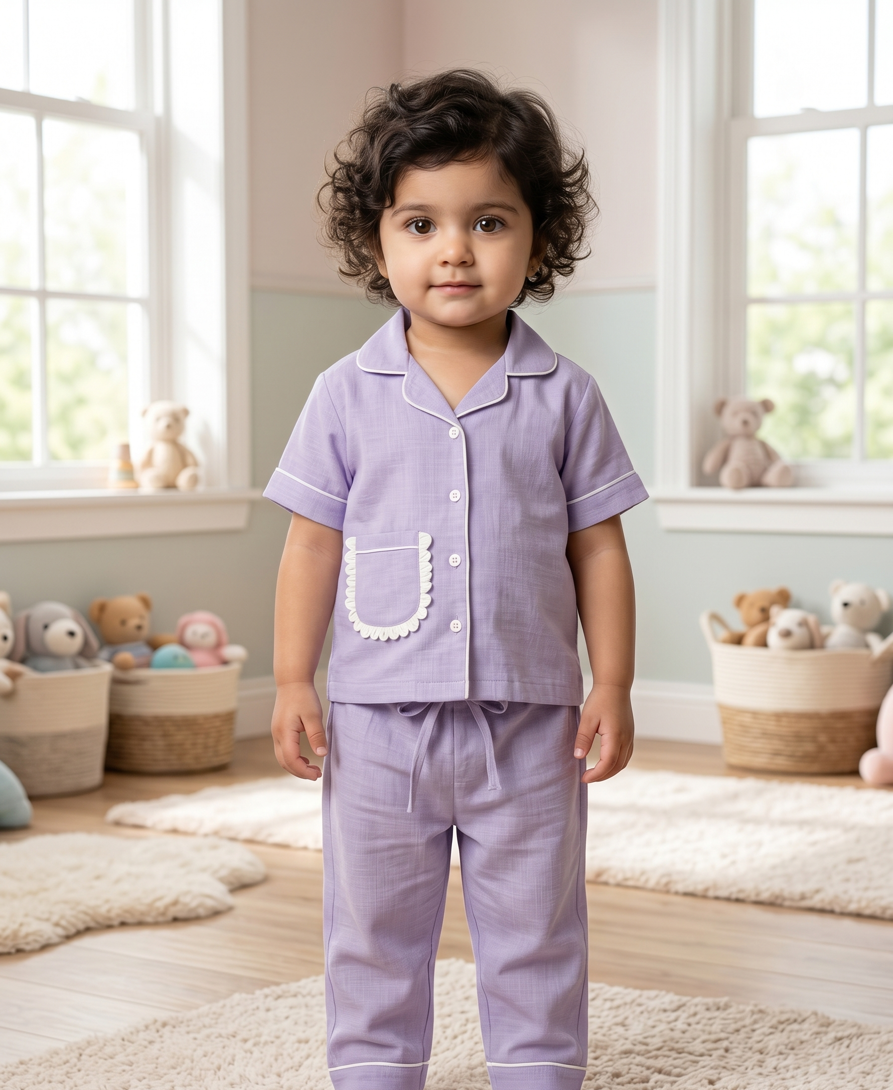KOSHBERRY Pure Cotton Baby Night Suit for Girls | 3/4th Kimono Style Sleeves | Light Grey