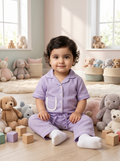 KOSHBERRY Pure Cotton Baby Night Suit for Girls | 3/4th Kimono Style Sleeves | Light Grey