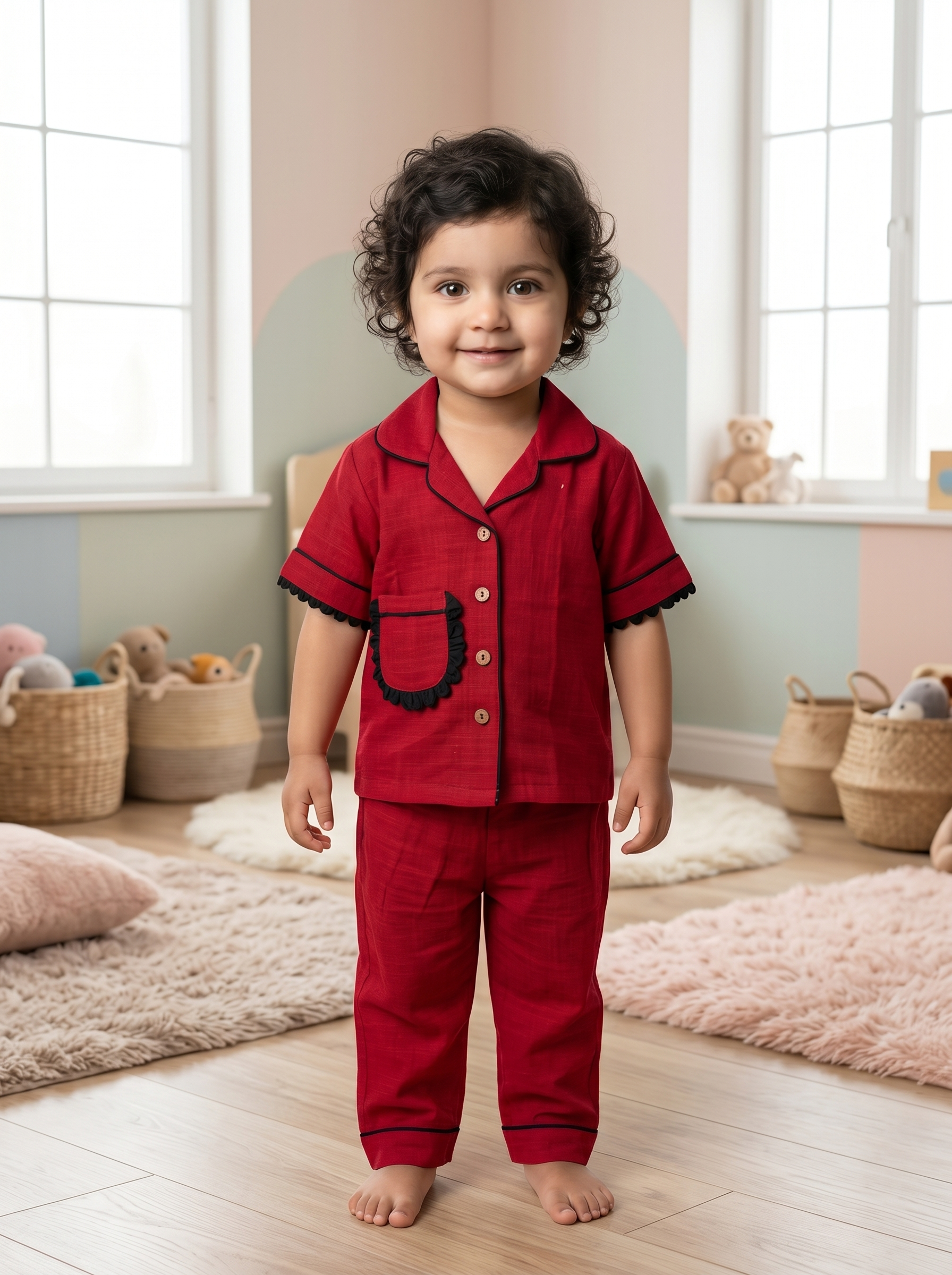 KOSHBERRY Girls Night Suit Maroon