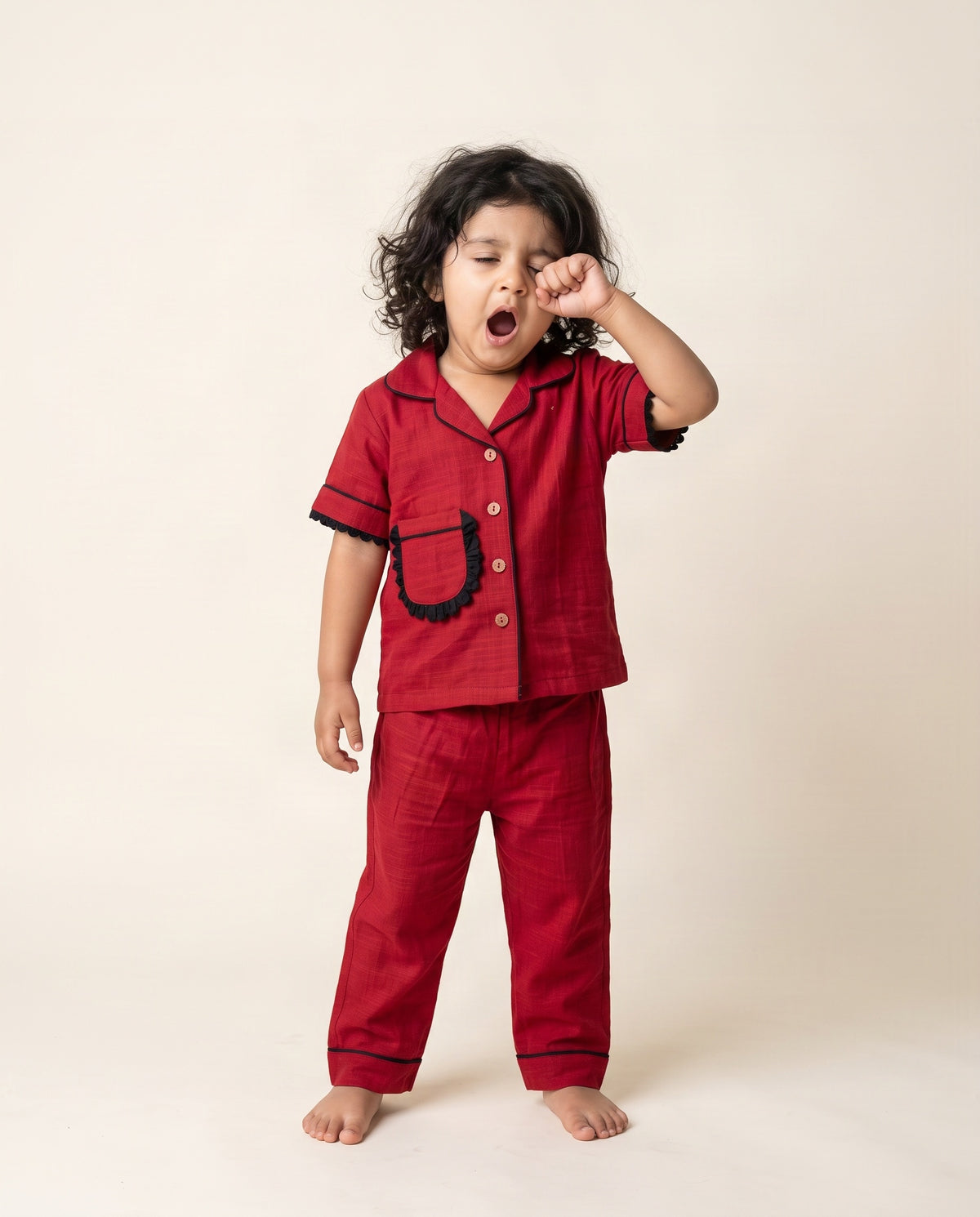 Koshberry Girls Kimono Night Suit - Maroon