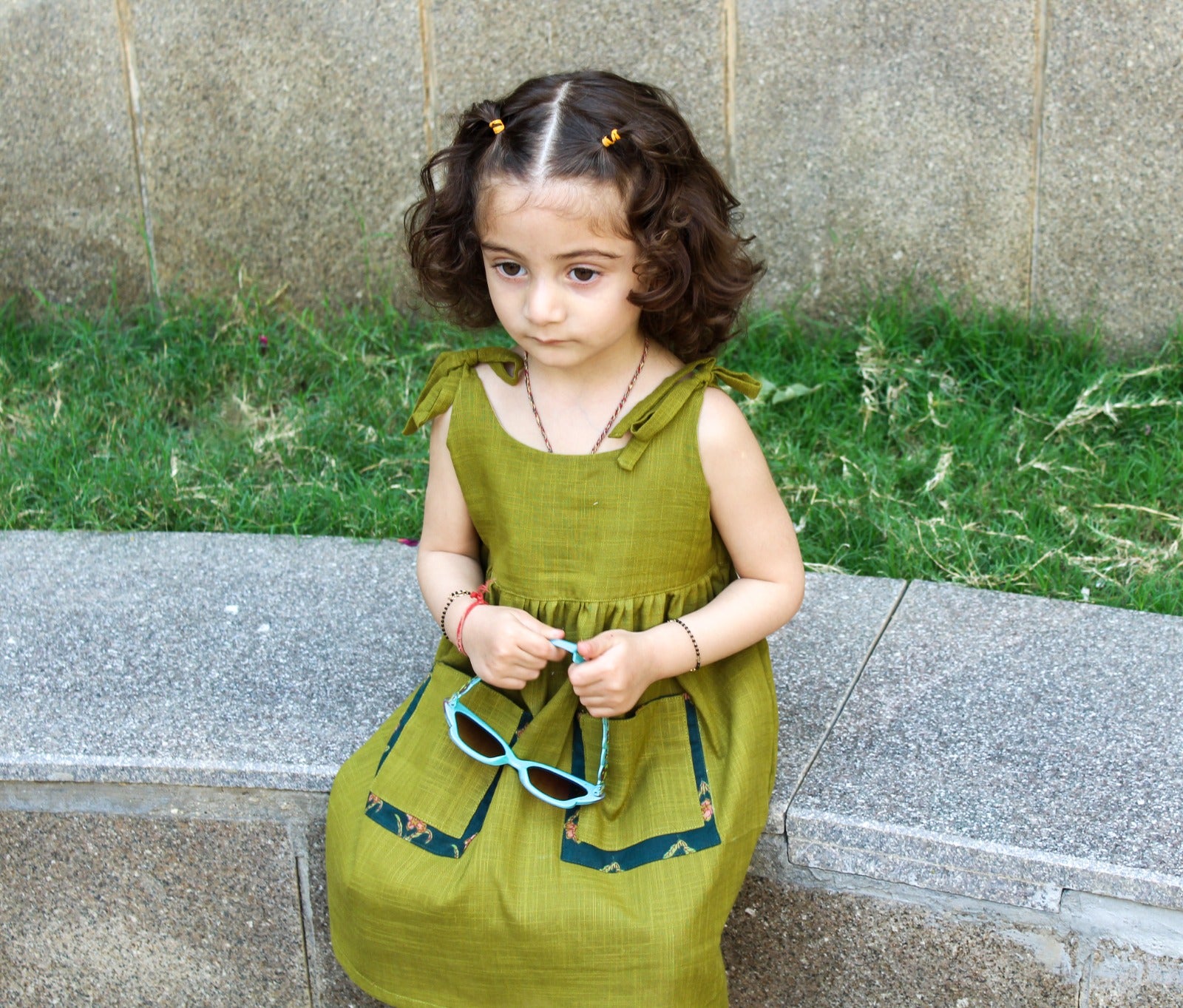 KOSHBERRY Pure Cotton Frock for Baby Girl | Open Strap Dress with Double Pockets | Soft Fabric | Knee Length Casual Dress for Girls with Astar