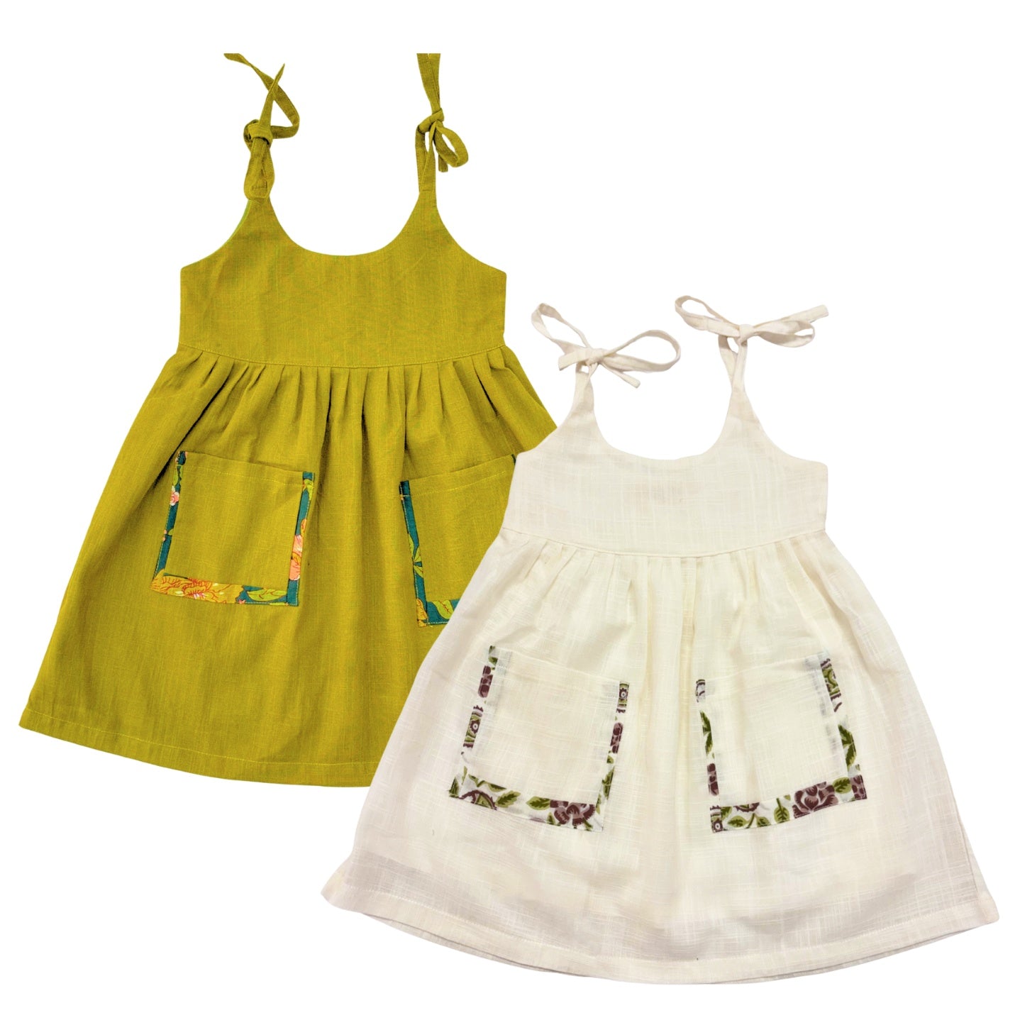 Koshberry Open Strap Frock Combo - Pack 2 (Olive & Cream)