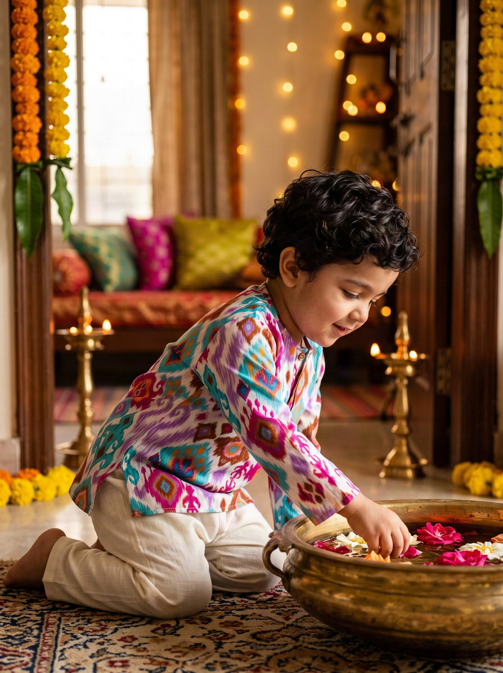 Koshberry Ikat Kurta Pyjama Set - Pink
