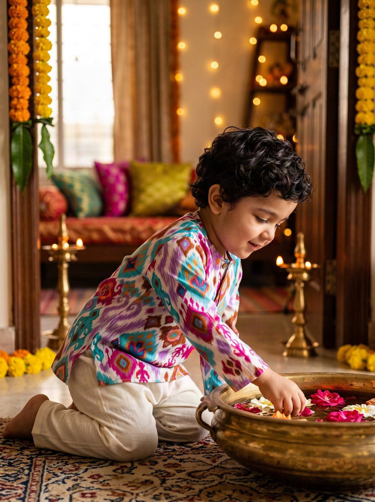 Koshberry Ikat Kurta Pyjama Set - Pink
