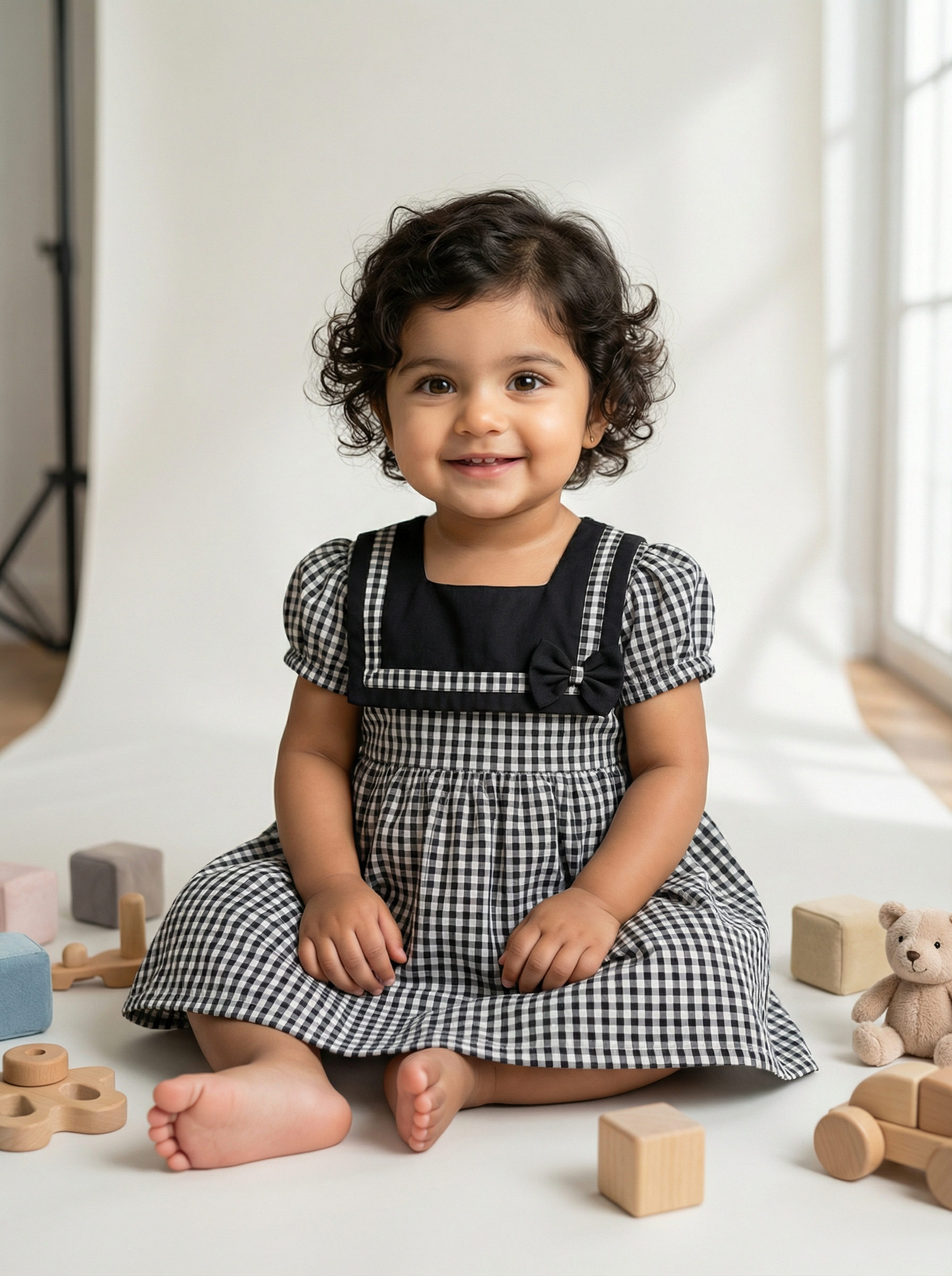 Koshberry Gingham Bow Frock - Black White
