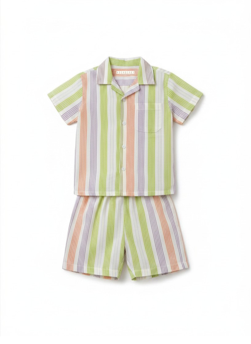 Koshberry Kids Striped Co-Ord Set Shirt & Shorts