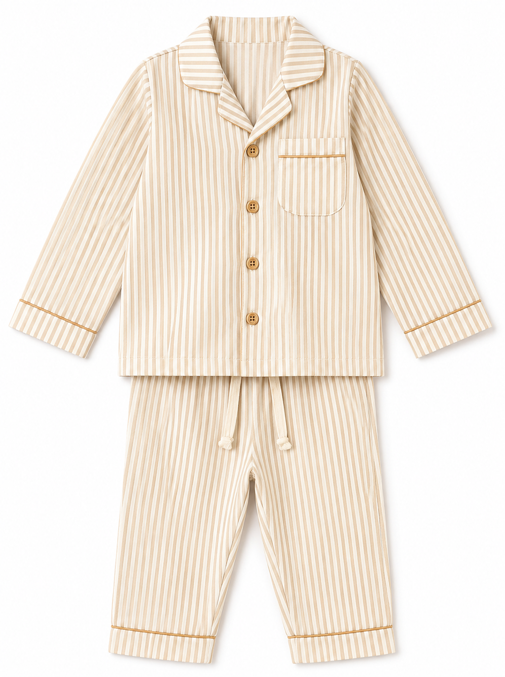 KOSHBERRY Kids Unisex Night Suit | Full Sleeve Cotton Stripe Pajama Set | Comfortable Sleepwear | Cream Beige