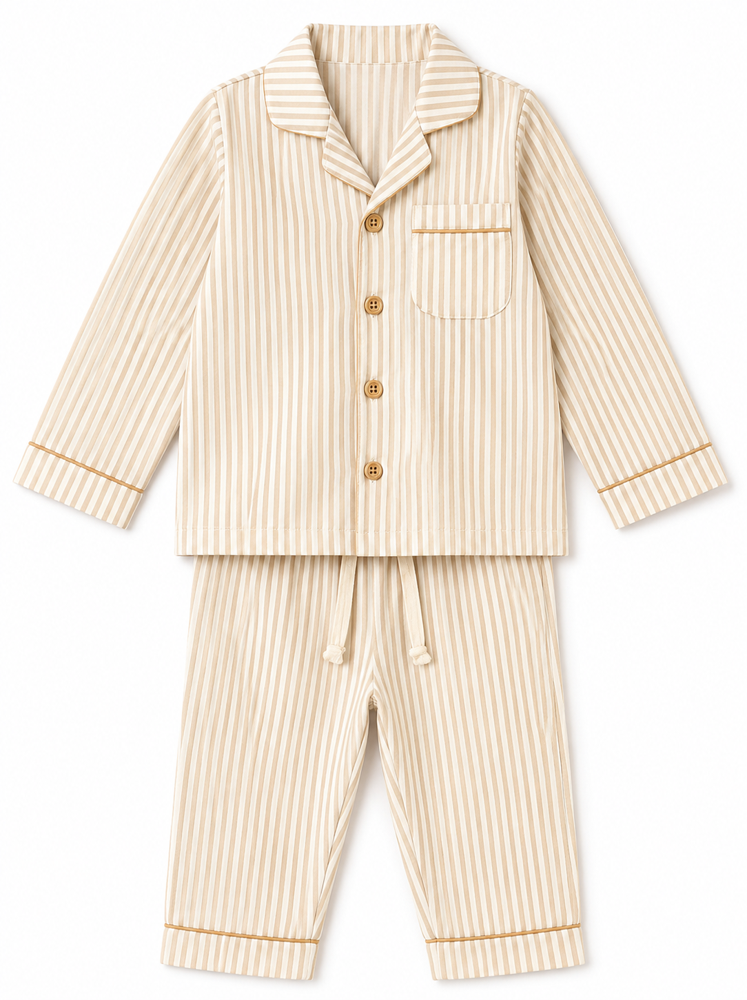 KOSHBERRY Kids Unisex Night Suit | Full Sleeve Cotton Stripe Pajama Set | Comfortable Sleepwear | Cream Beige
