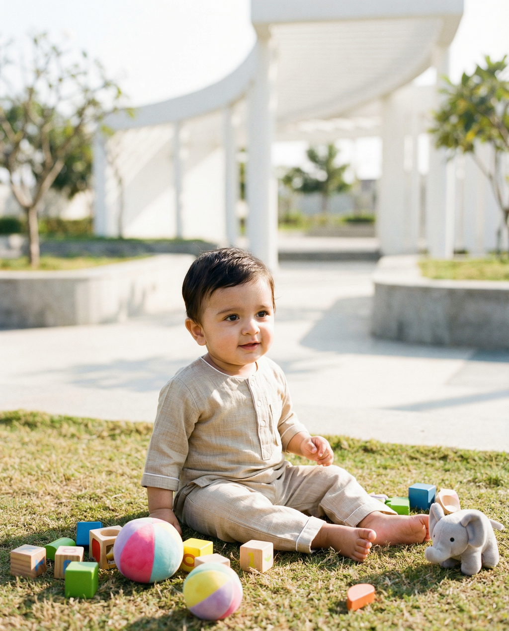 KOSHBERRY Baby Boys Night Suit 3/4 Sleeves | Pure Cotton Co-Ord Nightwear Set | Light Grey
