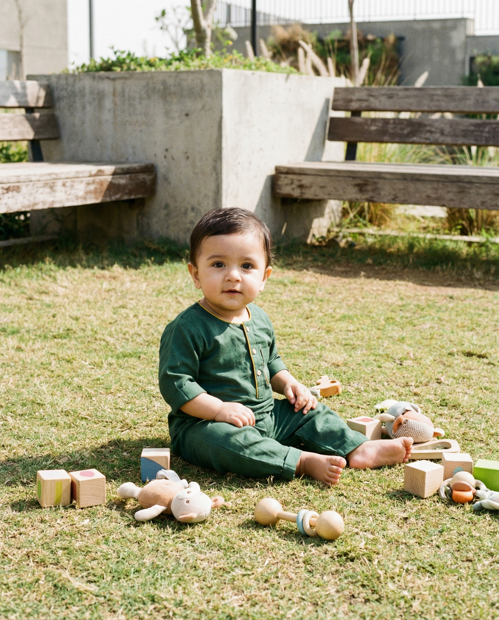 KOSHBERRY Baby Boys Night Suit 3/4 Sleeves | Pure Cotton Co-Ord Nightwear Set | Green
