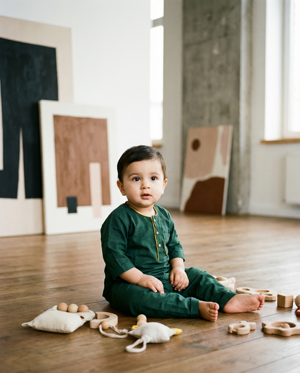 KOSHBERRY Baby Boys Night Suit 3/4 Sleeves | Pure Cotton Co-Ord Nightwear Set | Green