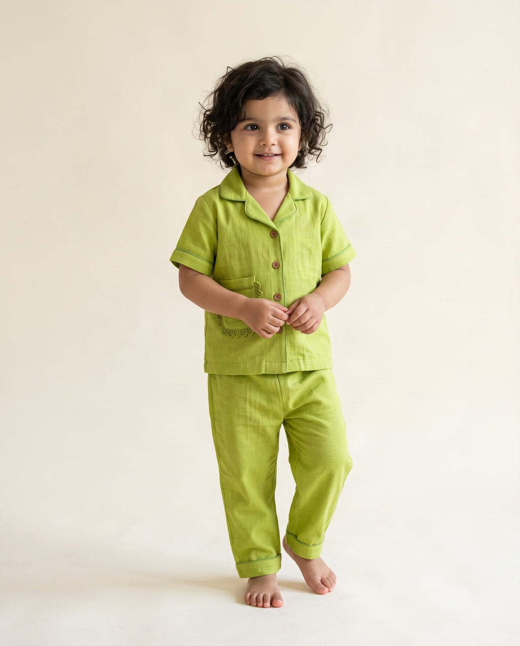Koshberry Girls Kimono Night Suit - Green