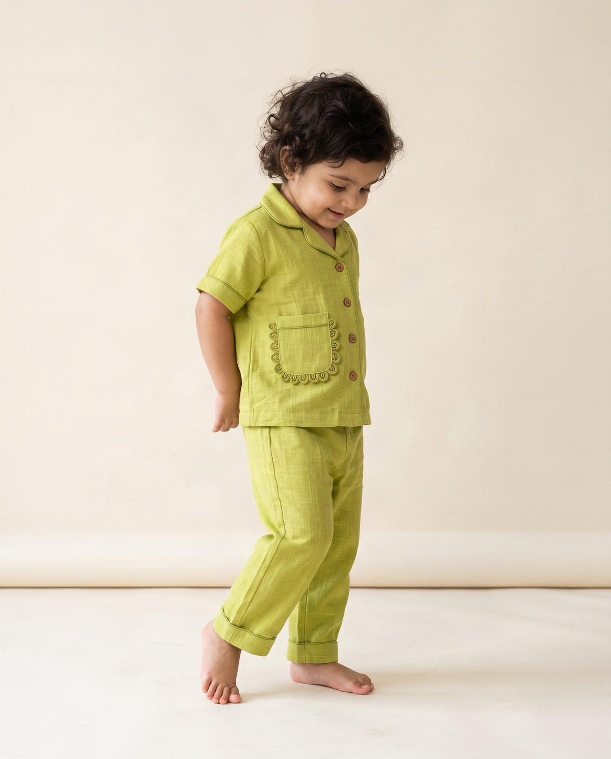 Koshberry Girls Kimono Night Suit - Green