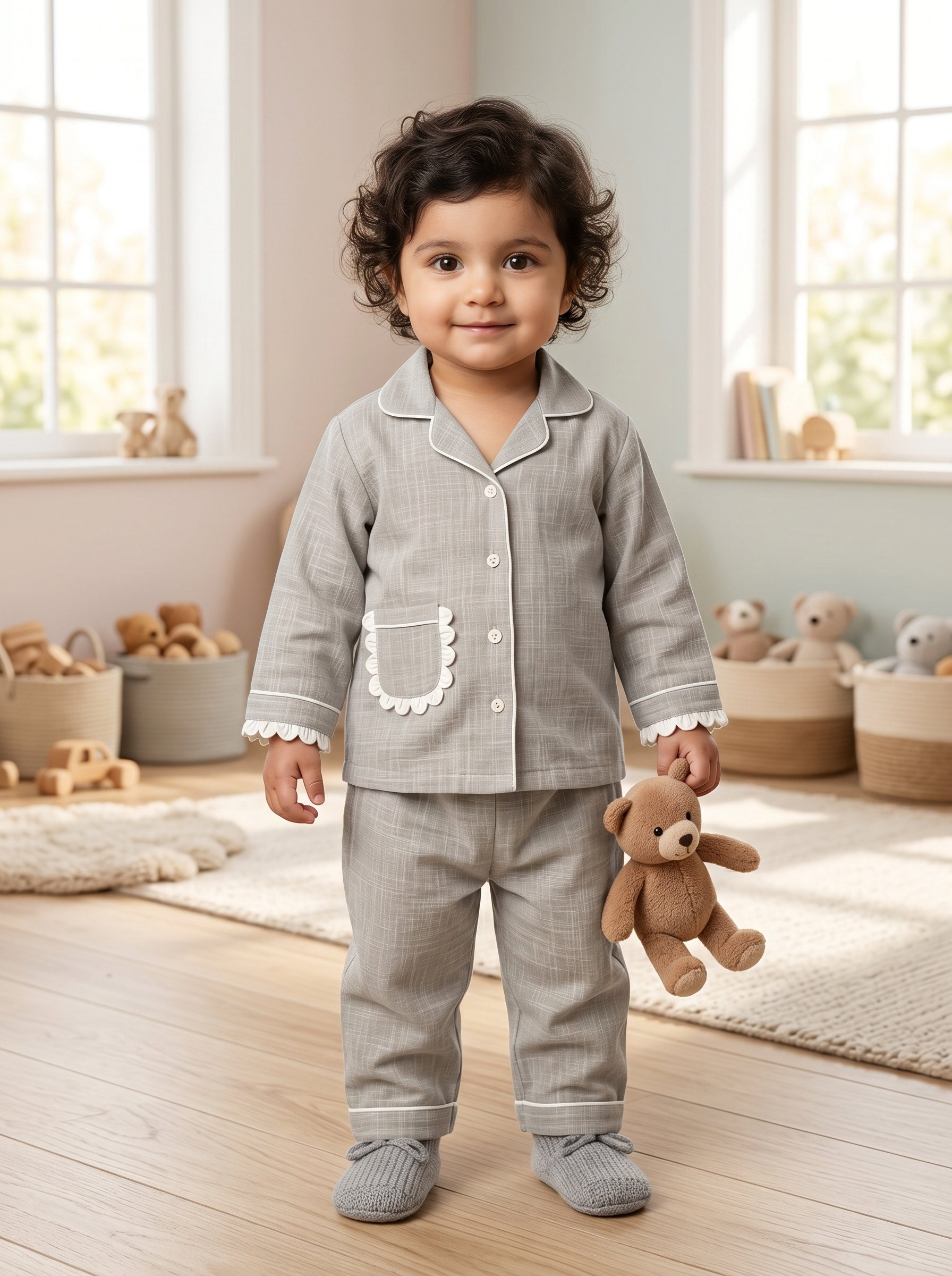 KOSHBERRY Pure Cotton Baby Night Suit for Girls | 3/4th Kimono Style Sleeves | Lavender