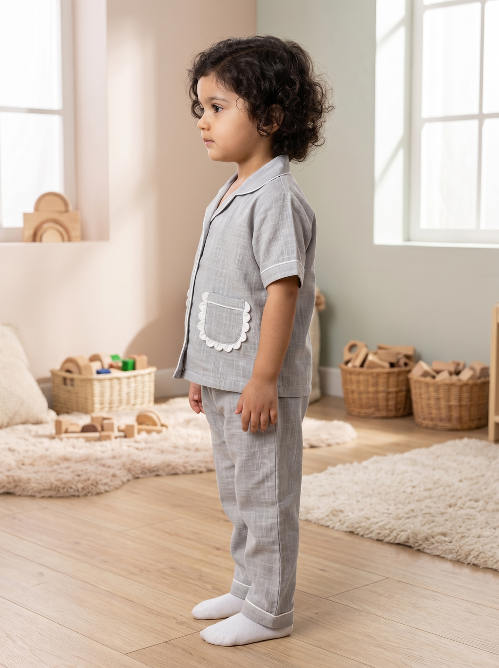 KOSHBERRY Pure Cotton Baby Night Suit for Girls | 3/4th Kimono Style Sleeves | Lavender